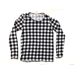 Lucky Brand Shirt Womens Small Black White Buffalo Plaid Long Sleeve Red Clover